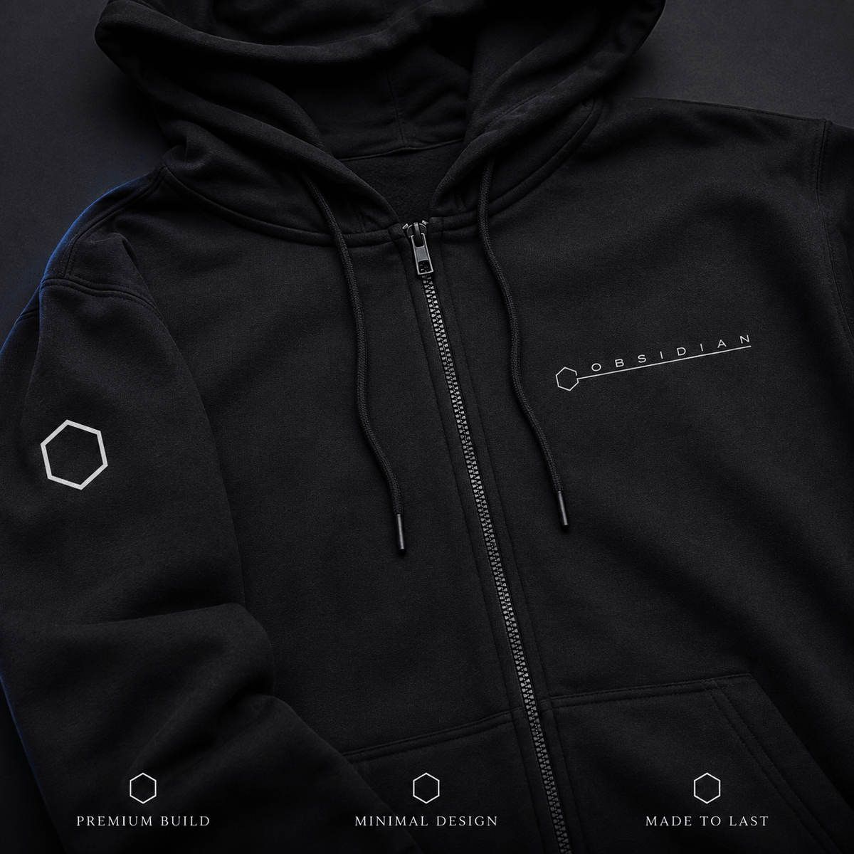 Obsidian Axis Zip Hoodie Onyx Black