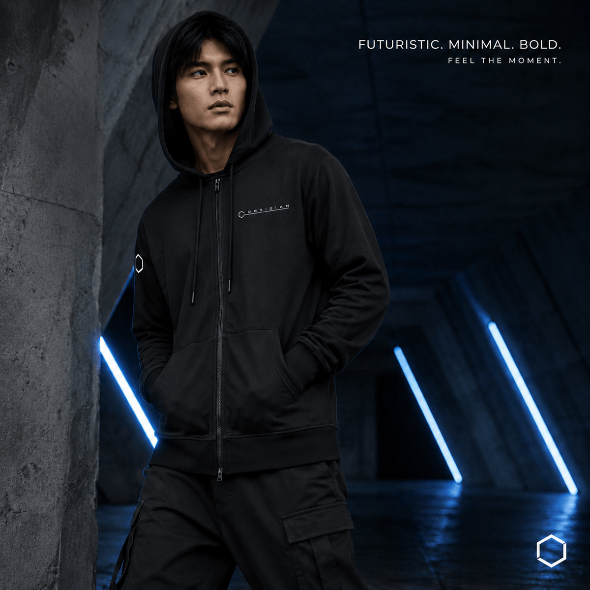 Obsidian Axis Zip Hoodie Onyx Black